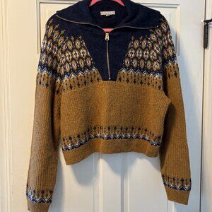 J CREW fair isle cropped zipper sweater large